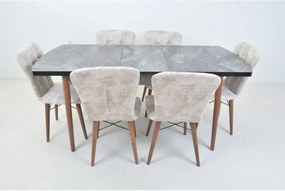 Set masa extensibila cu 6 scaune tapitate Homs marmura/bej 170 x 80 cm picioare lemn  