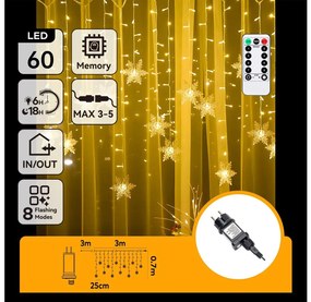 Aigostar - Instalație LED de exterior pentru Crăciun 120 LED/6W/230V/8 funcții/3x0,7 m/IP44/alb cald + telecomandă