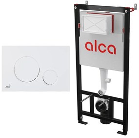 Set rezervor WC cu cadru incastrat Alca AM101/1120 si clapeta de actionare Thin M676 alb mat