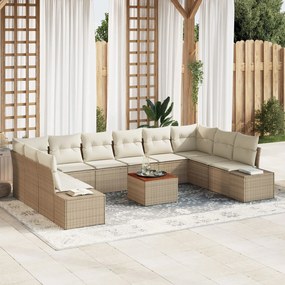 vidaXL Set de canapele pentru grădină cu pernă 11 pcs Bej Rattan poli