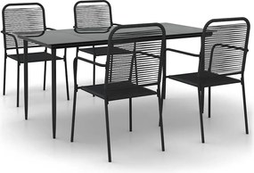 vidaXL Set de masă grădină, 5 piese, frânghie neagră din bumbac & oțel