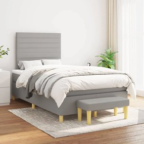 vidaXL Pat continental cu saltea, gri deschis, 120x200 cm, textil