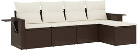 vidaXL Set canapele de grădină cu perne, 5 piese, maro, poliratan