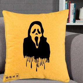 Perna Personalizata Halloween Ghostface Scream Picurand, 40x40 cm, Galben, Husa Detasabila, Perna Inclusa, BEKZ®
