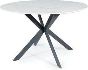 Masa TALIA, alb cu efect de marmura/negru mat, ceramica/metal, 120x120
