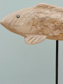 Decoratiune in forma de peste, din lemn reciclat, H28 Wooden Fish