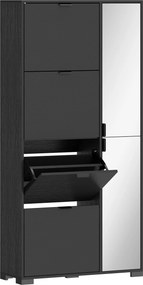 HOMCOM Dulap Pantofi cu Oglindă, 4 Sertare Rabatabile, Dulap de Hol, 82 x 30 x 168 cm, Negru | Aosom Romania