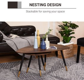 HOMCOM Masute de sufragerie in Stil industrial, Set 2 piese, Masute de sufragerie din Lemn Forma de Picatura Culoare Nuc | Aosom Romania