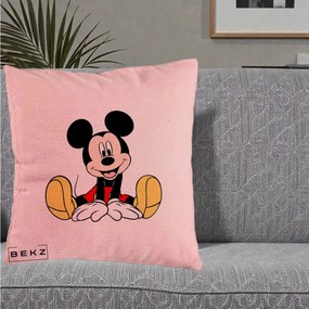 Perna Personalizata Mickey Mouse Relaxat, 40x40 cm, Roz, Husa Detasabila, Perna Inclusa, BEKZ®