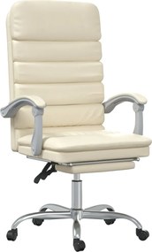 vidaXL Fotoliu de birou rabatabil cu masaj, crem, piele ecologică