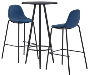 Set mobilier de bar, 3 piese, albastru, material textil Albastru, 3, n an