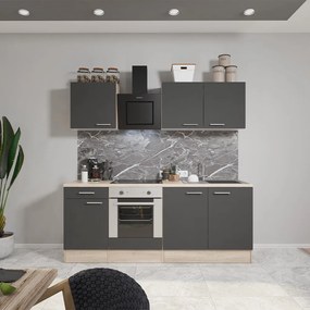 Mobilă de bucătărie Yorki 210, corp din stejar sonoma, față antracit satinat cu element inferior al cuptorului