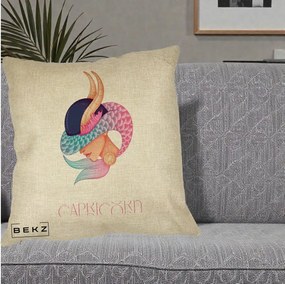 Perna Personalizata Zodiac Capricorn Cowgirl, 40x40 cm, Crem, Husa Detasabila, Perna Inclusa, BEKZ®