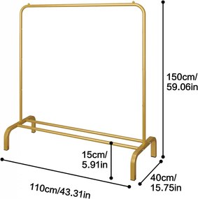 SUAU1 - Suport Haine cu 1 raft 110 cm, pentru haine, dressing, dormitor, rafturi pantofi, pantofar - Auriu