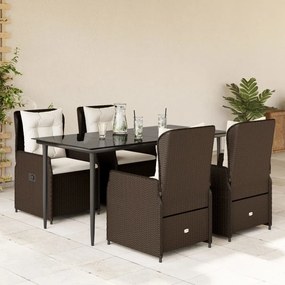 vidaXL Set mobilier de grădină, 5 piese, cu perne, maro, poliratan