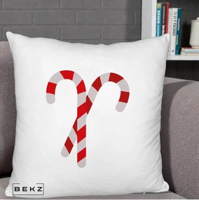 Perna Decorativa Candy Cane de Craciun, 40x40 cm, Alb Pufos, Husa Detasabila, Perna Inclusa, BEKZ®