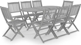 vidaXL Set mobilier de grădină, 9 piese, gri, lemn masiv de acacia