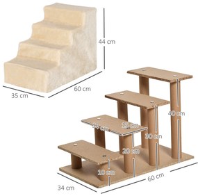 PawHut Scări pentru Câini, Scări cu 4 Trepte pentru Canapea cu Husă din Pluș Lavabilă, 44x60x35 cm, Bej