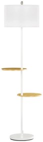 HOMCOM Lampa de podea cu 2 rafturi, Lampa de podea din metal si lemn cu abajur din material, Ø40x163cm, alb | AOSOM RO