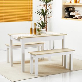 HOMCOM Set de masă 3 piese cu 2 bănci pliante pentru 4-6 persoane de stil contemporan din particule de lemn | Aosom Romania