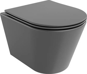 Mexen Rico vas de toaletă Rimless cu capac slim cu închidere lentă, duroplast, gri închis mat - 30724071