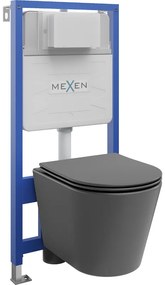 Mexen set WC încastrat cadru Felix Slim cu vas de toaletă Rico și capac de toaletă cu închidere lentă, Gri închis mat - 6103072
