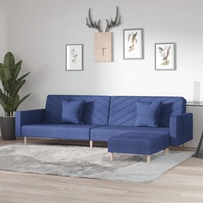 3081825 vidaXL Canapea extensibilă 2 locuri, 2 perne&taburet, albastru, textil