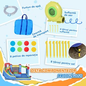 Outsunny Castel Gonflabil 5-în-1 pentru Copii, cu Sac Transport, 3-8 Ani, 3,9x3x2m, Multicolor | Aosom Romania