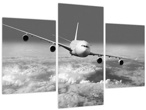 Tablou - Avion în nori, alb și negru (90x60 cm)