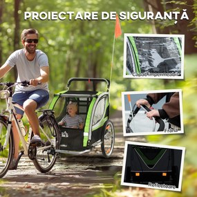 HOMCOM Remorcă Bicicletă pentru Copii, Design 2 în 1 cu Frână și Centură de Siguranță, 142x75x101 cm, Albastru | Aosom Romania