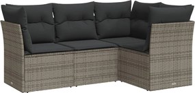 vidaXL Set canapea de grădină cu perne, 4 piese, gri, poliratan