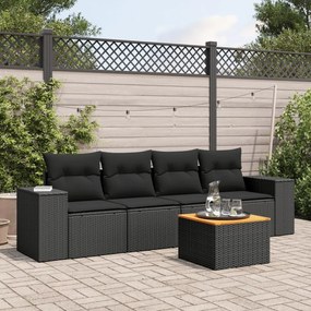 3225320 vidaXL Set mobilier de grădină cu perne, 5 piese, negru, poliratan