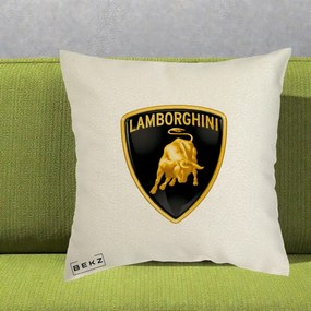 Perna Personalizata cu emblema Lamborghini, 40x40 cm, Ecru, Husa Detasabila, Perna Inclusa, BEKZ®