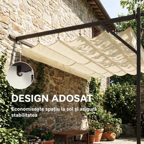 Outsunny Pergolă Adosată 3x3 m cu Acoperiș Retractabil, Orificii de Drenaj, Pergolă de Grădină din Poliester și Oțel, pentru Terasă, Exterior, UV30+, Alb Crem | Aosom Romania