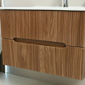 Mască de baie Trent 80 cu chiuvetă ceramică, 2 sertare, stejar apus de soare