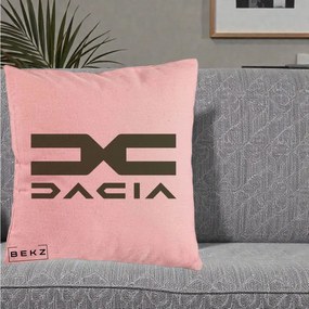 Perna Personalizata cu emblema Dacia, 40x40 cm, Roz, Husa Detasabila, Perna Inclusa, BEKZ®