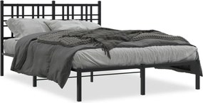 vidaXL Cadru de pat metalic cu tăblie, negru, 135x190 cm