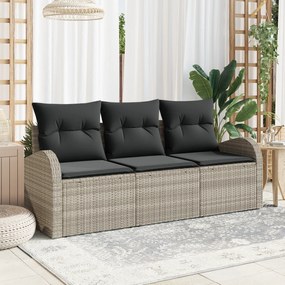 vidaXL Set de canapea de grădină 3 piese cu perne gri deschis din ratan