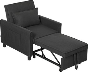 HOMCOM Fotoliu-Pat 3 în 1 cu Buzunare Laterale și Spătar Rabatabil, Fotoliu Modern Convertibil în Pat, 74x84x81 cm, Gri | Aosom Romania