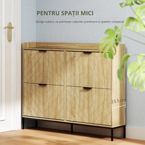 HOMCOM Mobila de pantofi 16 perechi cu 4 sertare, uși rabatabile, rafturi reglabile, 110 x 23,5 x 95,5 cm, stejar | Aosom Romania