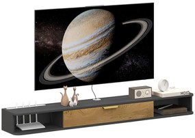 HOMCOM Suport TV suspendat cu compartimente deschise, usa rabatabila si treceri pentru cabluri, 160 x 24 x 16 cm, gri | Aosom Romania