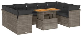 3326972 vidaXL Set mobilier de grădină cu perne, 10 piese, gri, poliratan