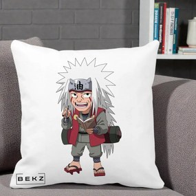 Perna Personalizata Naruto Jiraiya Sensei Chibi, 40x40 cm, Alba Mata, Husa Detasabila, Perna Inclusa, BEKZ®