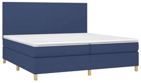 Pat box spring cu saltea, albastru, 200x200 cm, textil Albastru, 200 x 200 cm, Design simplu