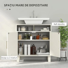 HOMCOM Dulap sub lavoar pentru baie, cu 2 uși arcuite încastrate, raft reglabil, pentru lavoare fără piedestal, crem | Aosom Romania