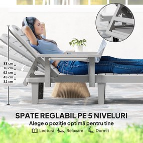 Outsunny Șezlong cu Spătar Reglabil în 5 Poziții, Măsuță și Brațe Ergonomice, 79x158x88 cm, Gri | Aosom Romania