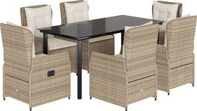 vidaXL Set de masă pentru grădină, 7 piese, cu perne, bej, poliratan