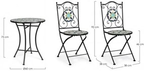 Set masa si scaune pliabile pentru gradina 3 piese multicolor din metal si ceramica, Positano Bizzotto