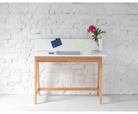 Birou cu bază din lemn de frasin Ragaba Luka, lungime 85 cm, alb