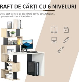 HOMCOM Birou cu Bibliotecă, Spațiu de Lucru Multifuncțional, Suport Computer din Lemn, Multicolor, 120x60x148cm | Aosom Romania